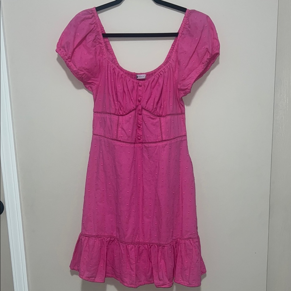 Juniors' SO® Clip Dot Puff Sleeve Button Front Dres